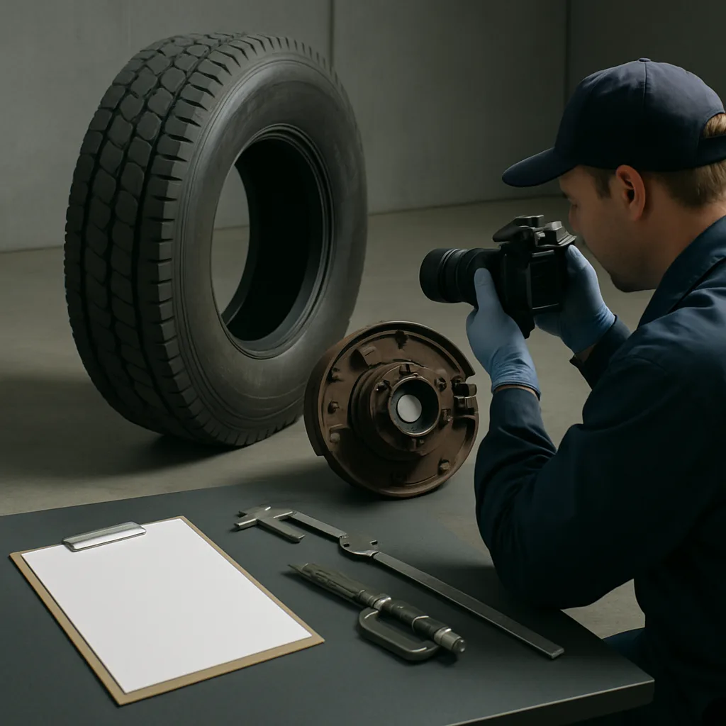 Inspection of truck brake and tire evidence for a San Antonio maintenance liability claim