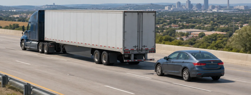 Rear-end truck accident claim in San Antonio with an 18-wheeler and passenger vehicle on a highway
