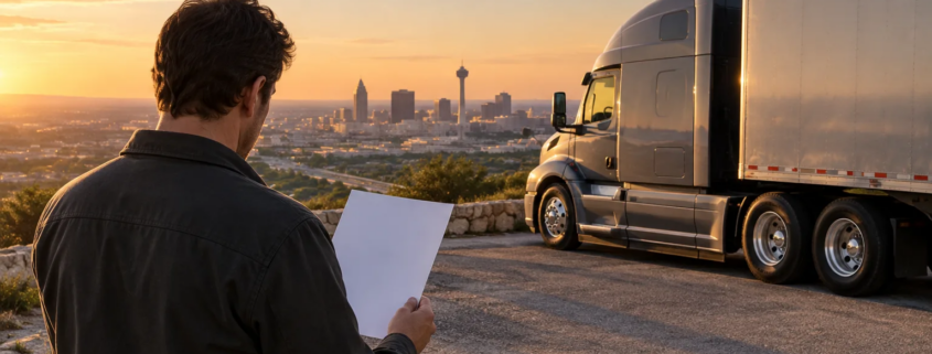 A truck and claim review scene representing a denied San Antonio truck accident claim