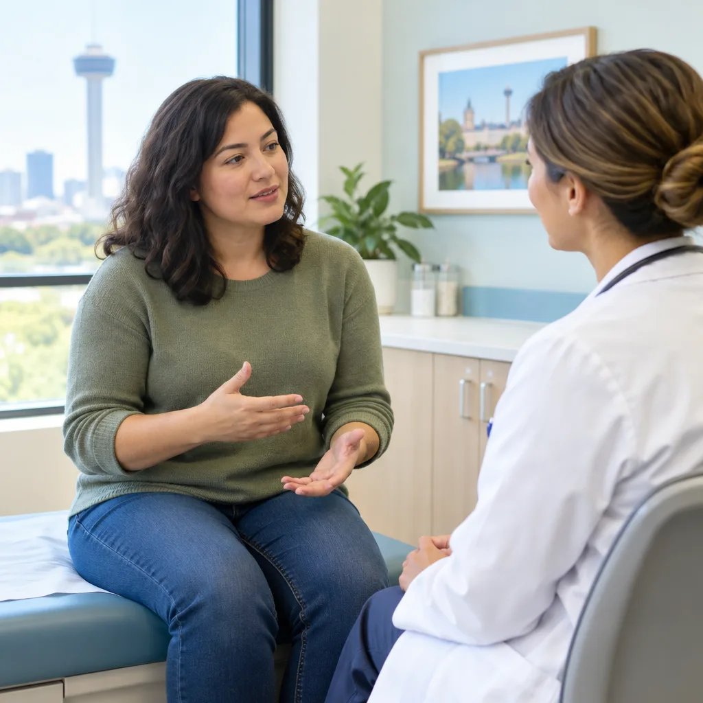 A patient discusses changes in symptoms and daily function with a healthcare provider after a truck crash