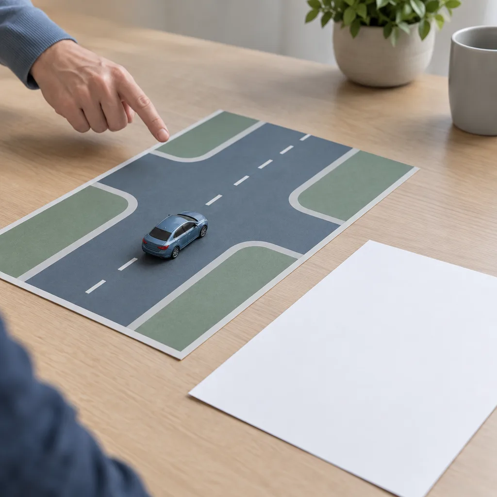 Blank report beside a truck crash scene model for checking a San Antonio crash report